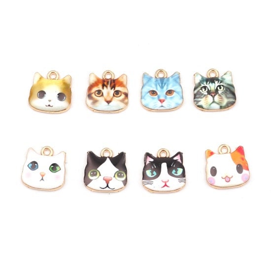 Cat head charm, enamel cat charm, orange cat with gold eyes