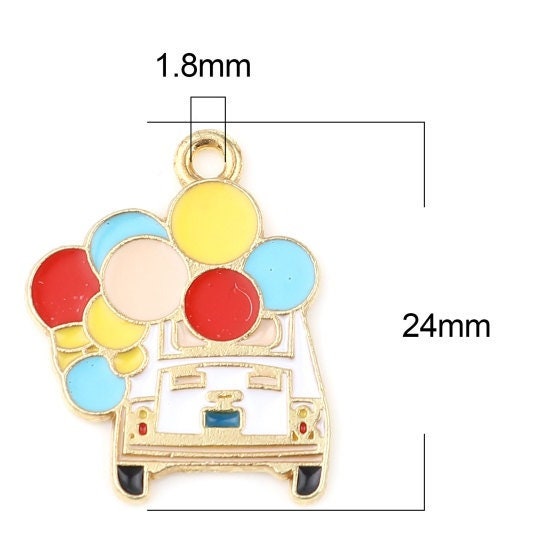 Clearance Car with balloon charm enamel charm gold plated white car charm color balloon charms