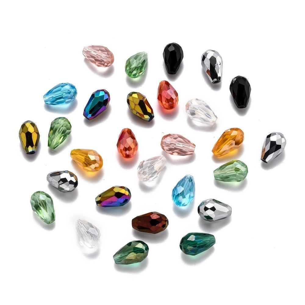 Teardrop Faceted Beads, glass bead mix in assorted colors 8x6mm