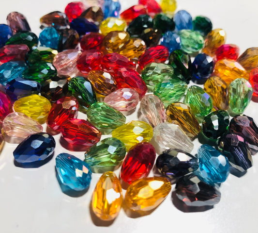 Glass faceted teardrop beads, drop beads 12x8mm in assorted colors in clear, opaque and coated styles