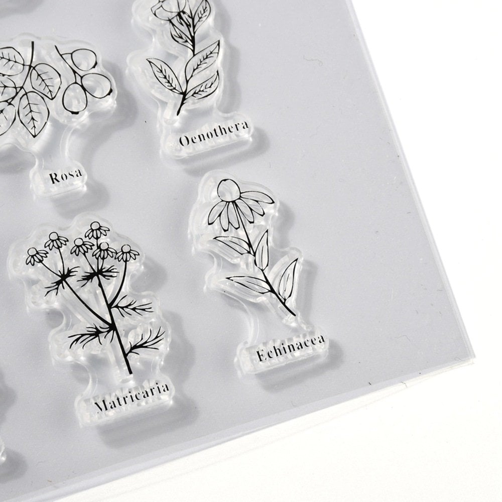 Flower and plant  rubber stamp unmounted 15 piece set silicone stamp for scrapbooking crafts clay marking ink