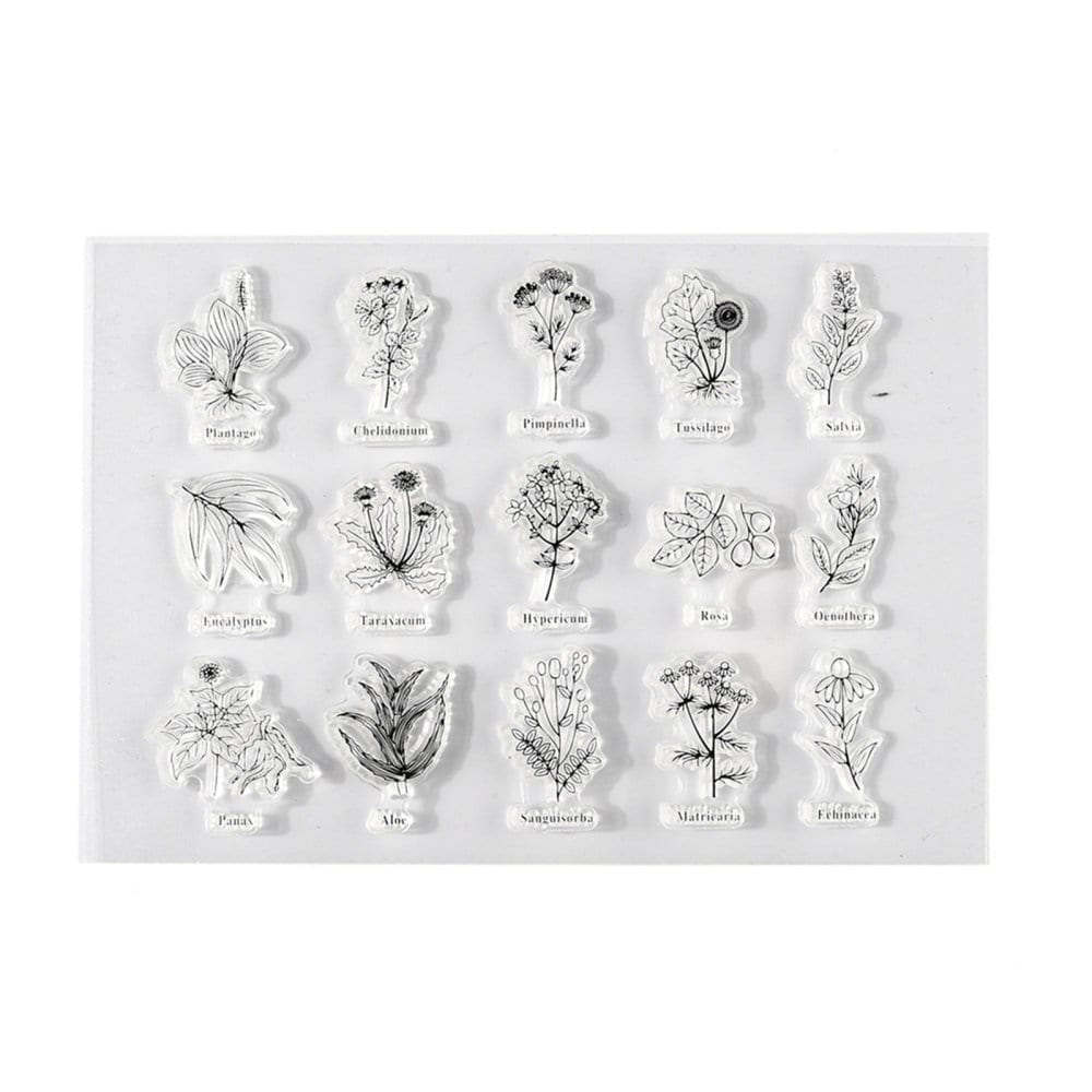 Flower and plant  rubber stamp unmounted 15 piece set silicone stamp for scrapbooking crafts clay marking ink