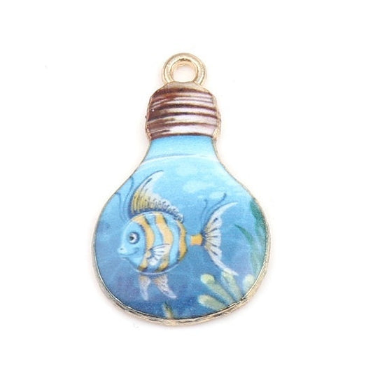 Blue fishbowl charm goldfish in lightbulb bowl charm fish in fishbowl charm lot blue bowl fish charm blue enamel charm