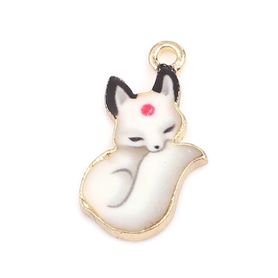 White Fox, enamel  winter animal  with red pattern head, fantasy fox