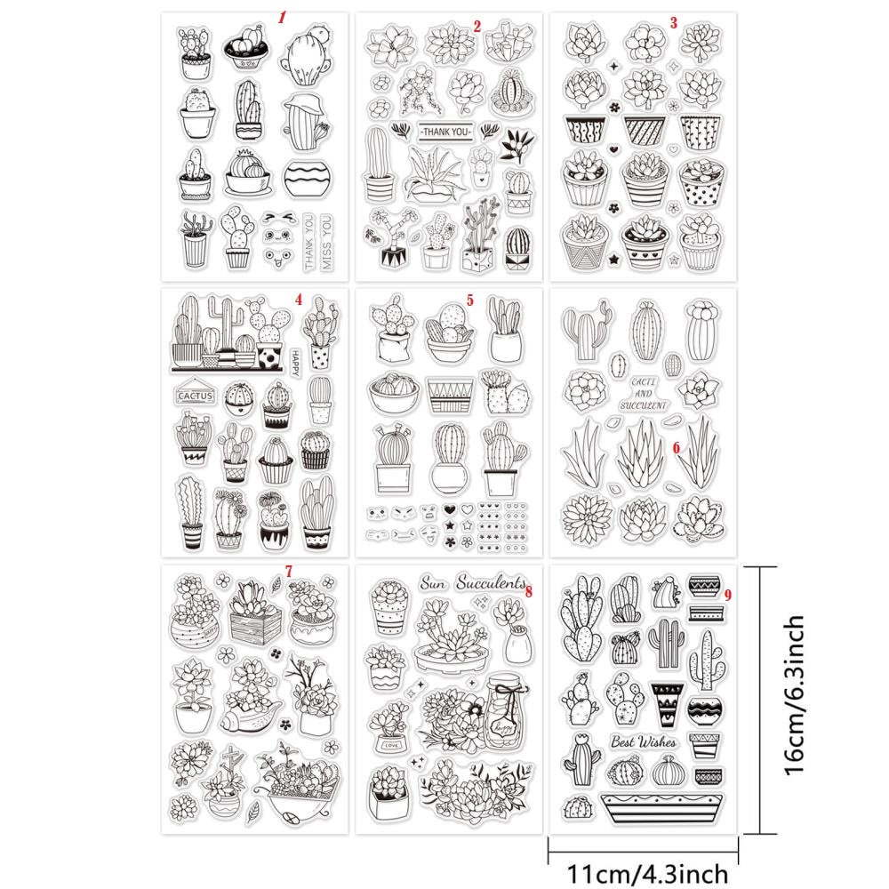 Cactus and plant silicone stamp set,  unmounted sets, 10 assorted sets to choose from crafts scrapbooking