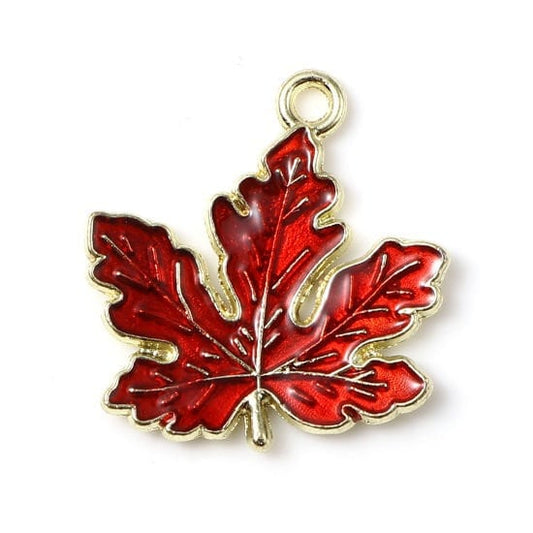 Maple leaf charms red enamel gold plated leaf Charm large leaf charms nature charms