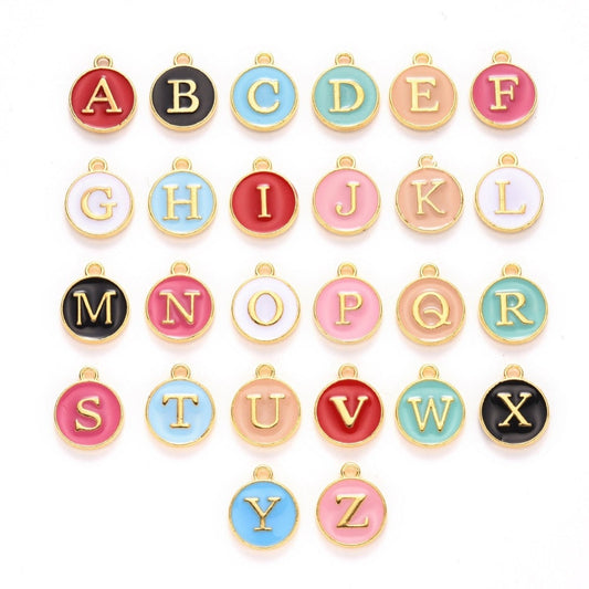 Letter charm set, full set of a-z alphabet enamel charms,  assorted color mix with all letters