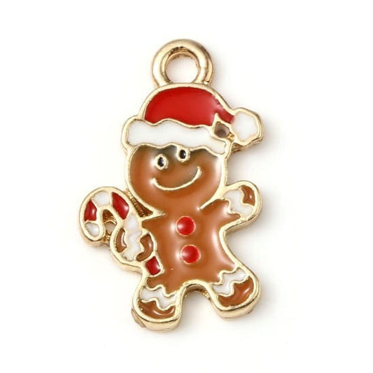 gingerbread man Christmas charm enamel brown enamel charms gold plated charms gingerbread charm