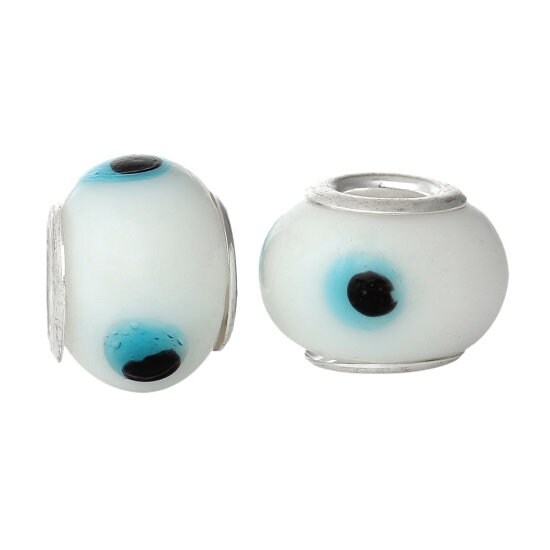 Evil Eye glass european bead, blue and white evil eye, big  hole bead mix