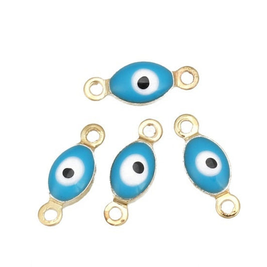 Evil eye charms tiny blue gold enamel eye Charms  enamel color pieces gold plated charm connector double sided tiny connector