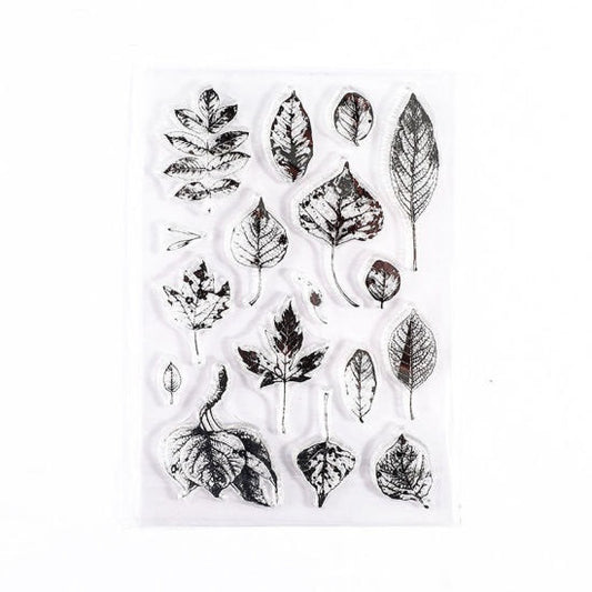 Leaf assorted plant  rubber stamp unmounted 17 piece set silicone stamp set stamp set assorted leaves