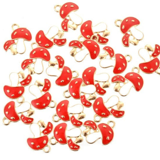 Mushroom enamel red and white gold plated charms charm cottage core charms enamel top red mushroom charms