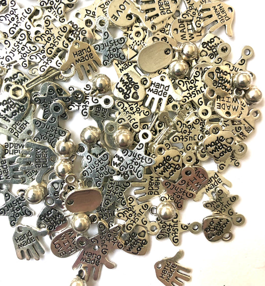 Handmade with love Bulk silver Charms Lot Silver charms just for you made with love assorted lot tab charms