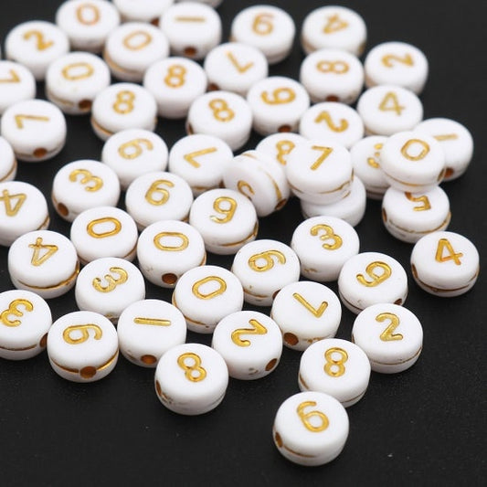 White gold number bead metallic letter Beads Round Acrylic 7mm letter beads assorted numbers 0-9 assorted mix beads