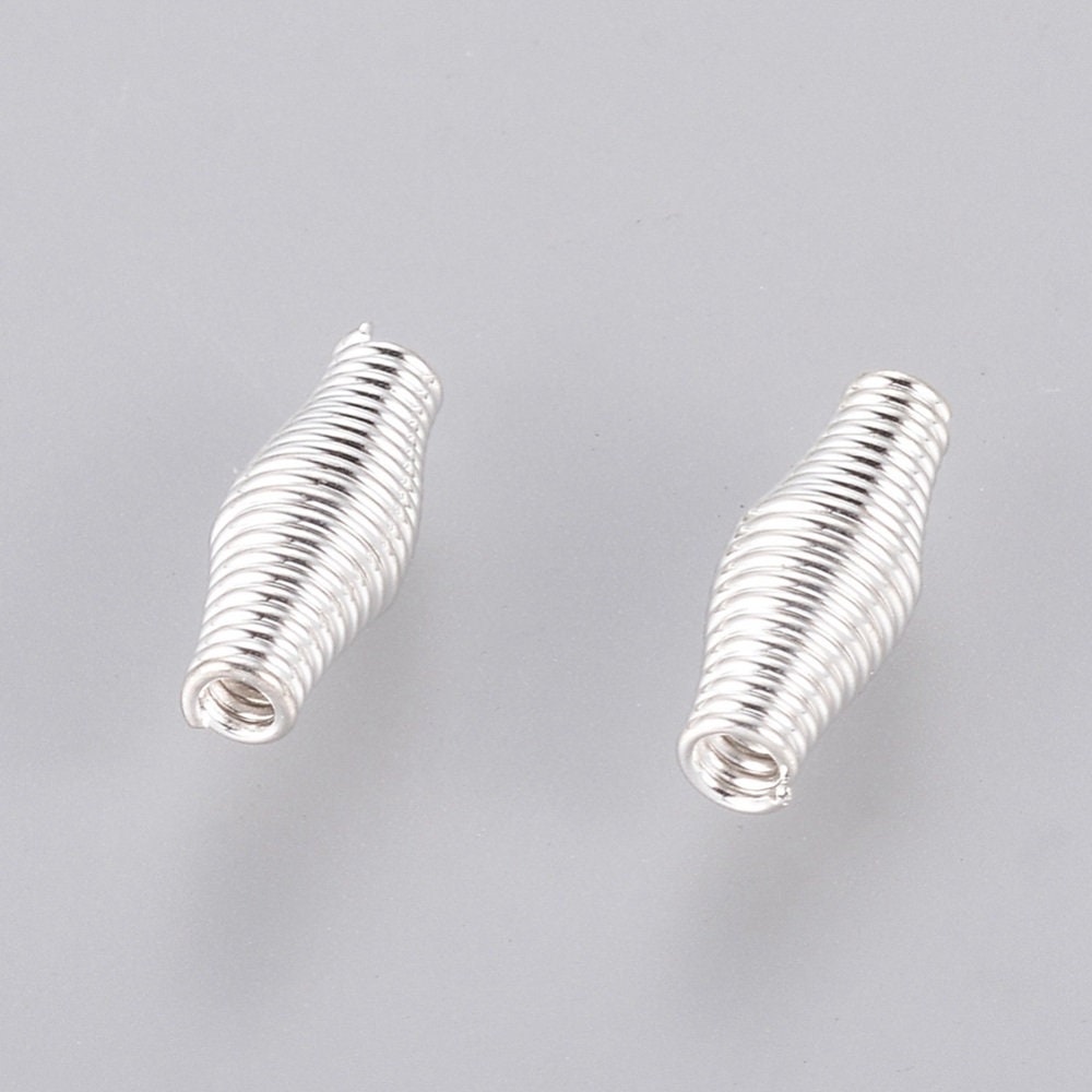 Coil metal spacers, tube spacers, wire long beads, lightweight hollow bead ,  unique coil spacers, silver plated bead