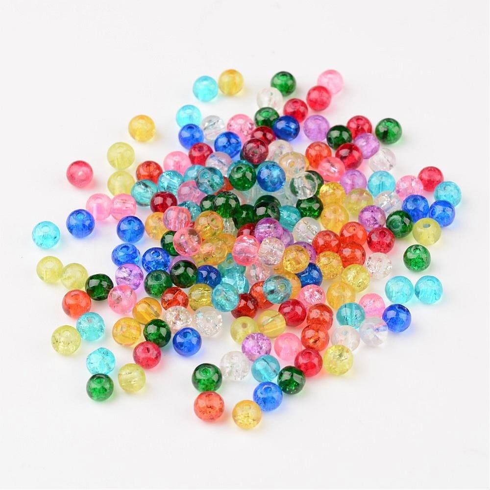 Glass crackle beads, 4mm  assorted colors, clear shades with bubble cracks bulk mix