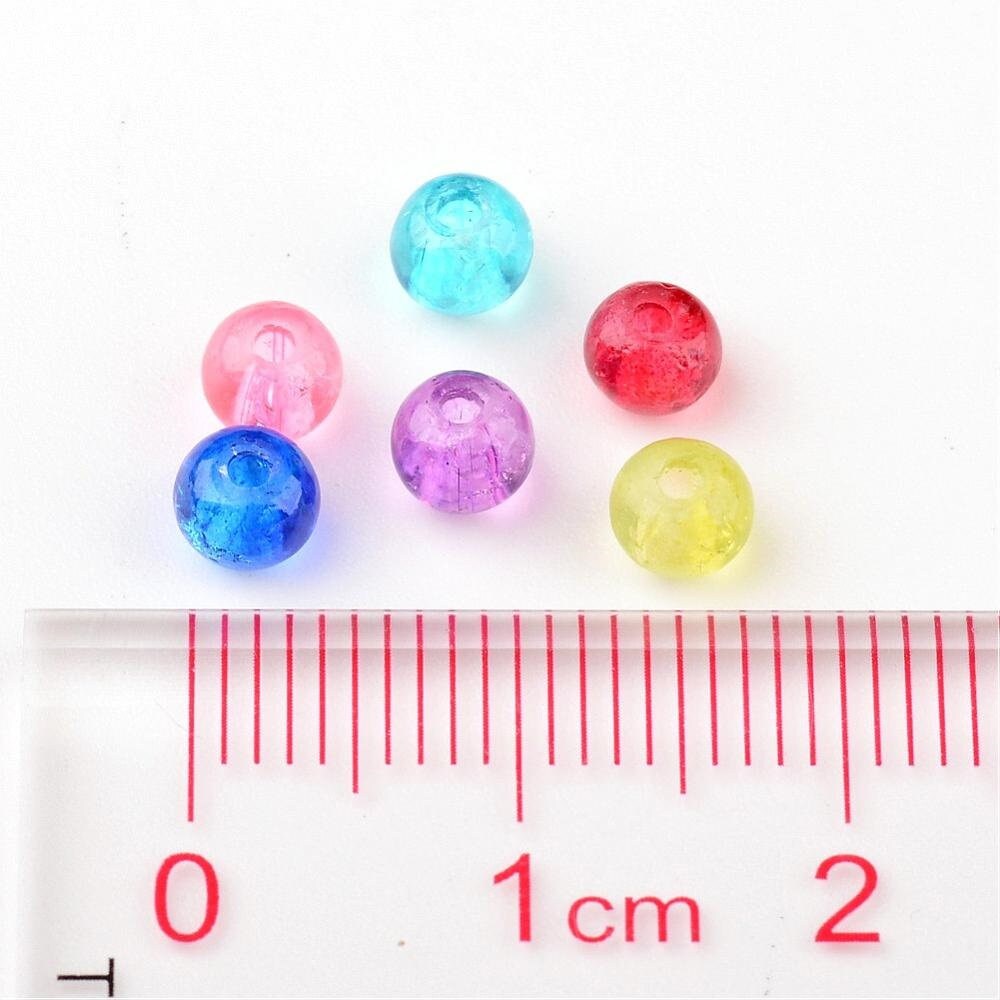 Glass crackle beads, 4mm  assorted colors, clear shades with bubble cracks bulk mix