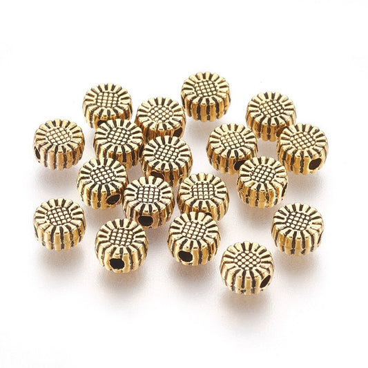 Gold sunflower Flower spacer 5.5mm gold Spacer Bead patterned double sided spacer with patterned sides flower charm bead
