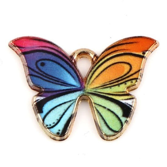 Rainbow butterfly charm, enamel gold backed charm, multicolor large pendant and bracelet charm