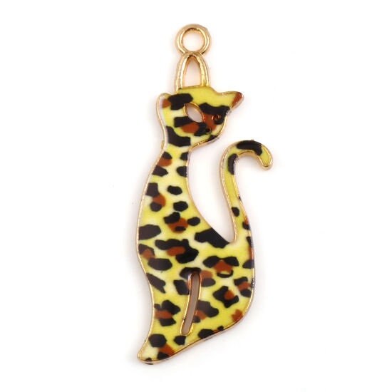 Leopard pattern cat charm, large enamel charm , pendant or keychain charms