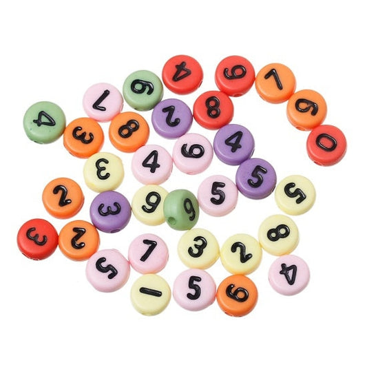 Number bead s, acrylic alphabet style mixed color lot ,assorted numbers 0-9 acrylic number lot beads