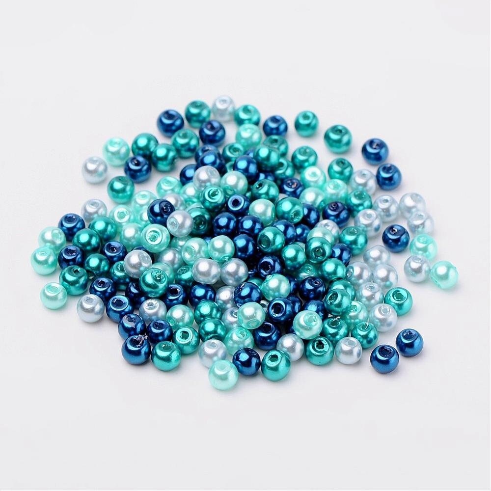 Carribean theme 4mm glass bead Glass Pearl Beads mixed blue shades pearlized beads faux pearl glass beads coated smooth glass pearl beads