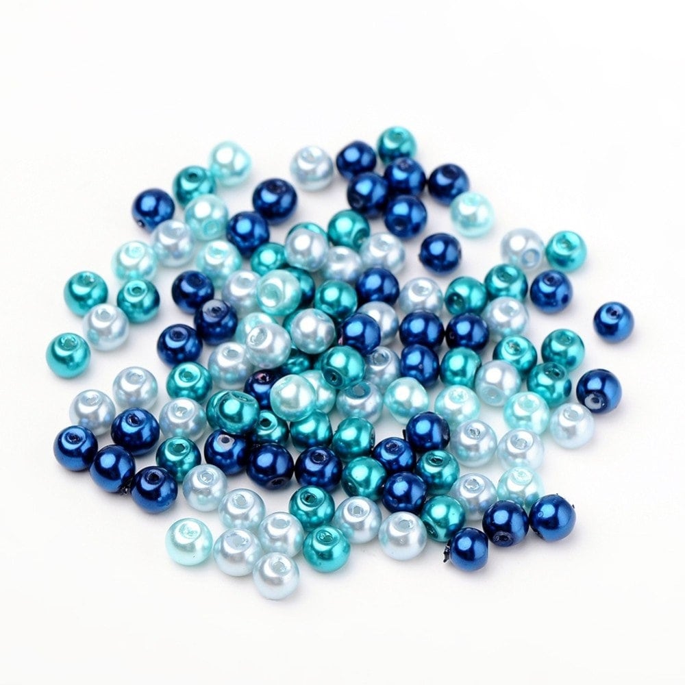 Carribean theme Glass pearl beads, 6mm glass Beads pearlized glass beads faux pearl mixed shades of blues