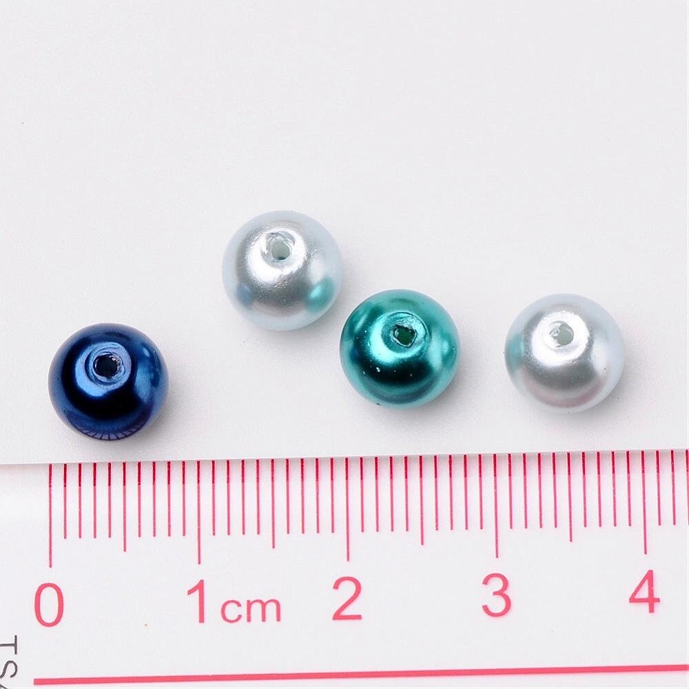 Carribean theme Glass pearl beads, 8mm pearlized glass beads blue variety mix of shades mix colored beads