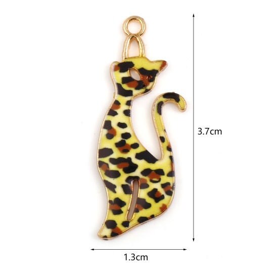 Leopard pattern cat charm, large enamel charm , pendant or keychain charms