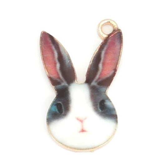 Bunny rabbit charm. Gray Easter bunny , bunny with a white face and grey ears, blue eyes with pink ears