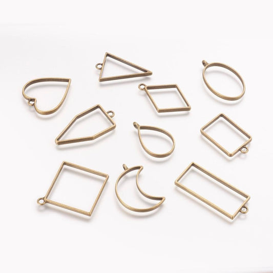 Bezel pendant set, bronze frames for resin and pendants, for DIY resin or clay,  set of 8 styles