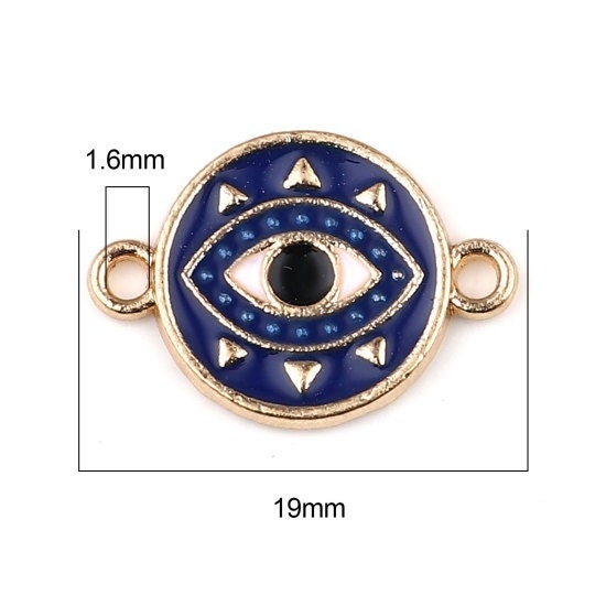 Evil eye connector charm,  dark  blue  enamel evil eye protector charms gold plated