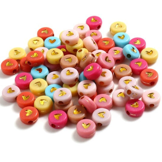 Heart bead , 7mm bead that goes with Alphabet beads  assorted color gold heart