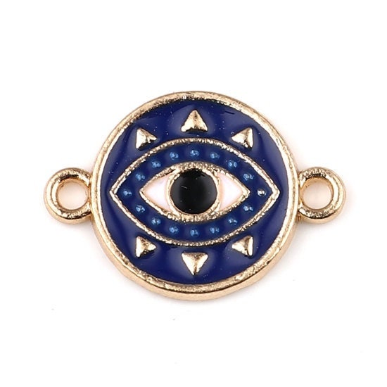 Evil eye connector charm,  dark  blue  enamel evil eye protector charms gold plated