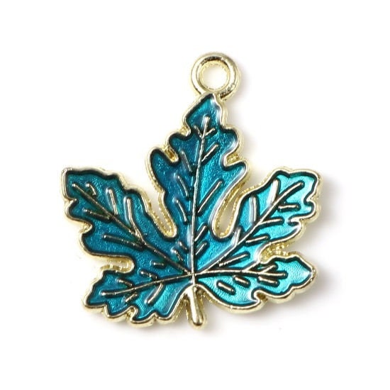 Maple leaf charms blue enamel gold plated leaf Charm, nature charms