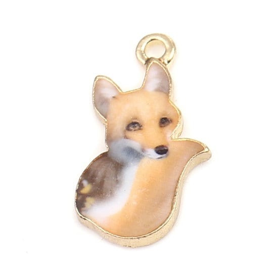 Fox charm, traditional enamel orange and black charm. masculine forest animal