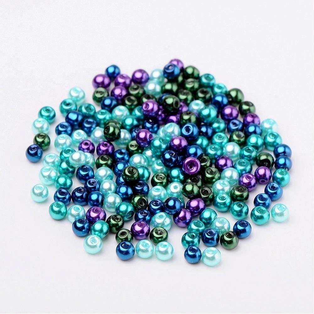 Ocean theme Glass pearl  beads , 4mm mix pearlized glass beads blue, greens, purple mix colored beads