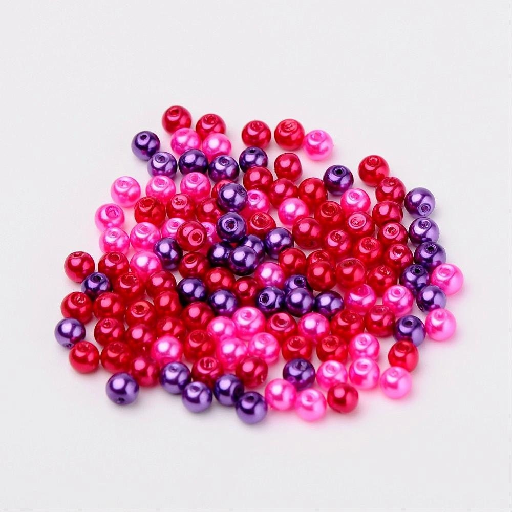 Red glass pearl mix, 4mm  Glass  pearlized glass beads pink, red and purple mix colored beads, love theme mix