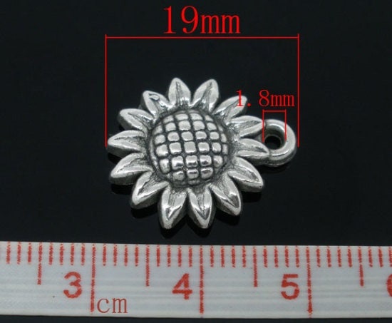 Sunflower large charms, metal coated acrylic charm, silver flower lightweight charm