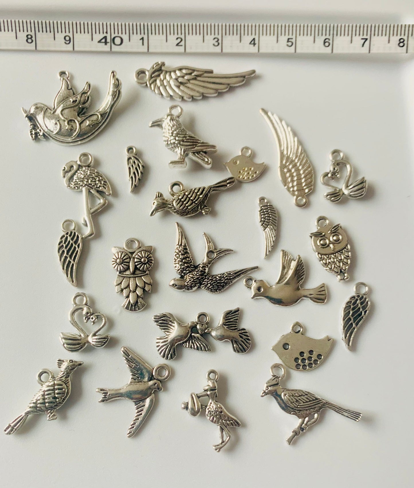 Bird charm mix, wings and feather charms lot feathered friend charm mix assorted  mixed lot of mixed sizes and styles bird cages