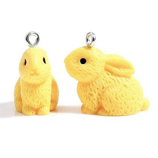 Bunny easter charm, 3D yellow bunny charm, resin rabbit charms, large bunny charms with black eyes