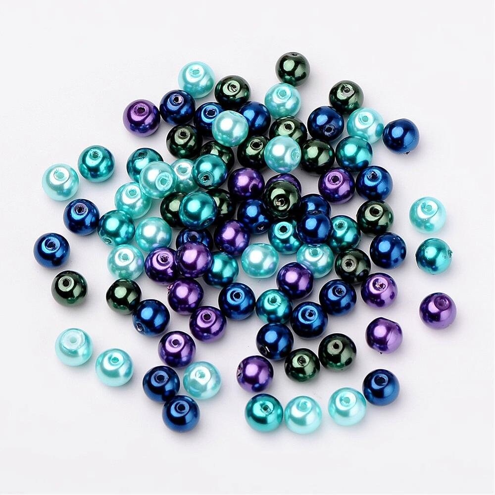 Ocean theme Glass pearl beads, 8mm pearlized glass beads blue, greens, purple mix colored beads pearl mix beads