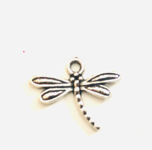 Dragonfly charm lots, curved body dragonfly silver one sided mix