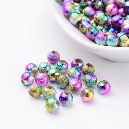 Rainbow acrylic bead, patterned 6mm acrylic metallic beads, assorted colors with texture light weight bead