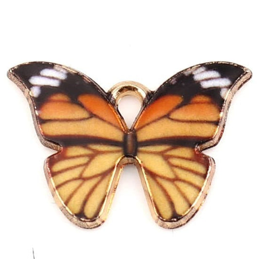 Orange butterfly charm, enamel orange with black details gold backed charm