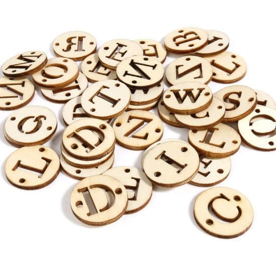 Wood letter laser cut outs, assorted mix of letters, 20mm alphabet connector charm