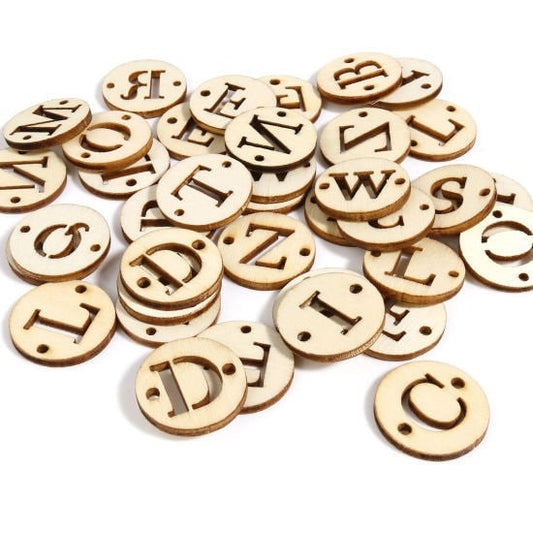 Wood letter laser cut outs, assorted mix of letters, 20mm alphabet connector charm