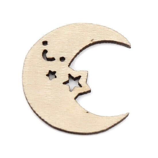 Wooden moon cut out,  unfinished DIY wood to paint natural wood cabochon charm