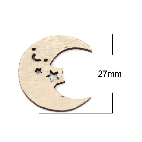 Wooden moon cut out,  unfinished DIY wood to paint natural wood cabochon charm