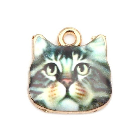 tabby cat charm gray and white face kitten charm gold alloy cat face charm cat with whiskers adult cat